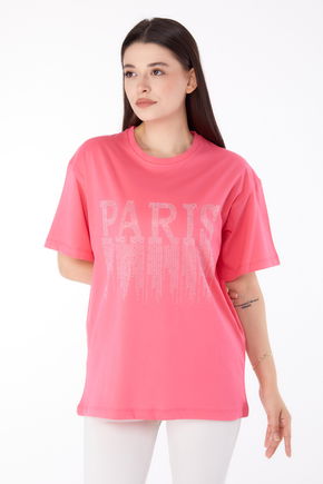 Taşlı T-shirt Pembe - 25698