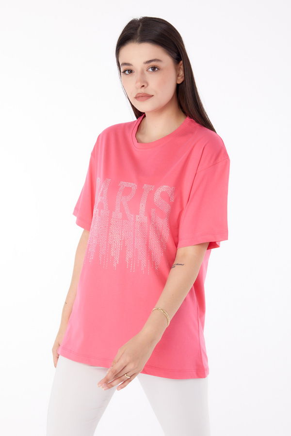 Taşlı T-shirt Pembe - 25698
