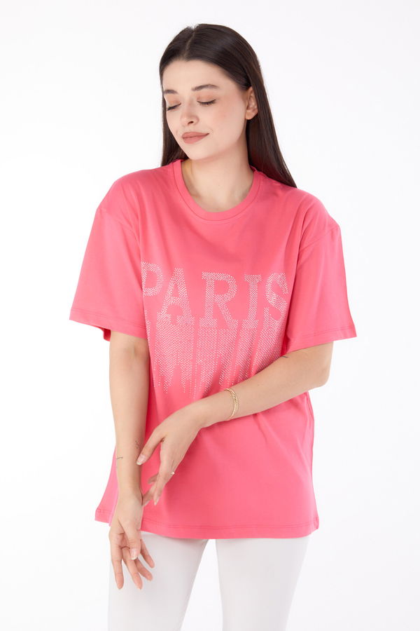 Taşlı T-shirt Pembe - 25698