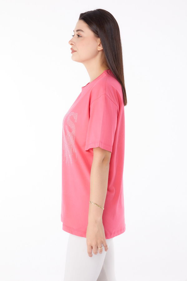 Taşlı T-shirt Pembe - 25698