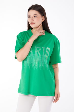 Taşlı T-shirt Yeşil - 25698