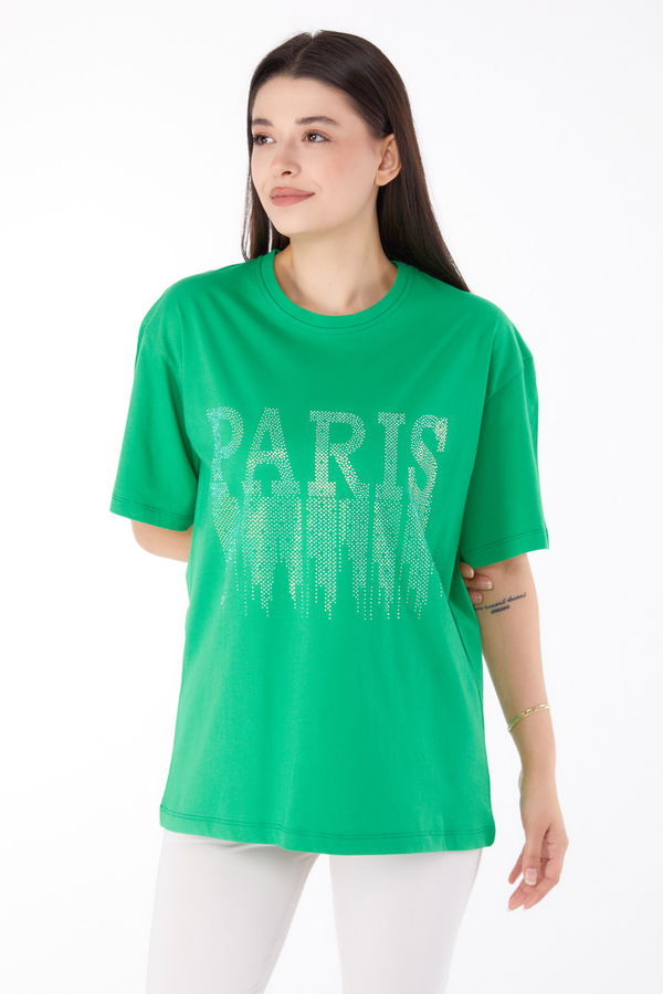 Taşlı T-shirt Yeşil - 25698