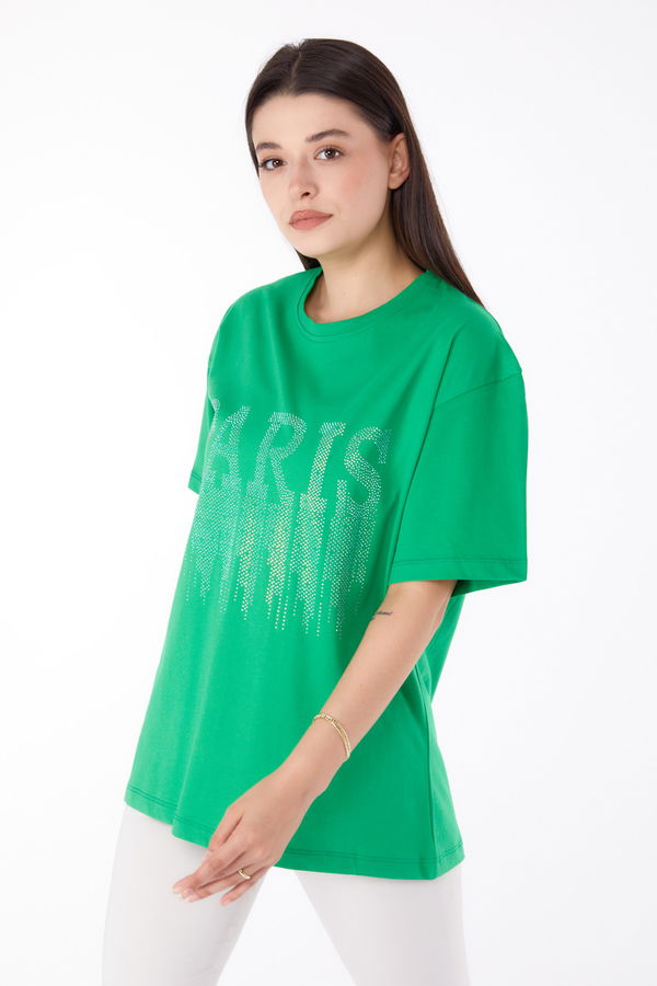 Taşlı T-shirt Yeşil - 25698