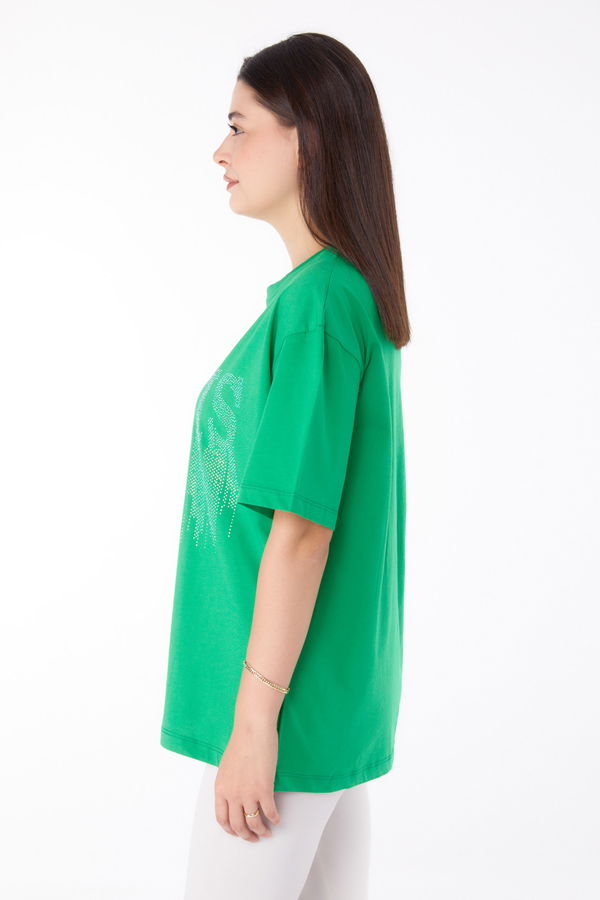 Taşlı T-shirt Yeşil - 25698