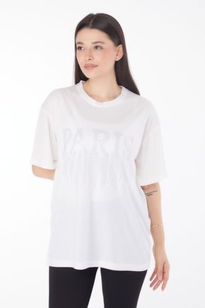 Taşlı T-shirt Ekru - 25698