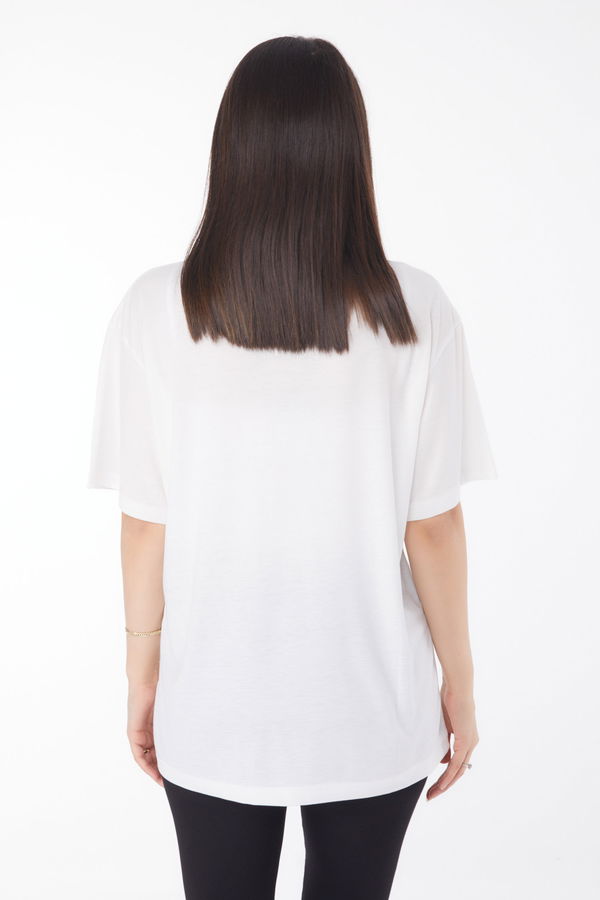 Taşlı T-shirt Ekru - 25698
