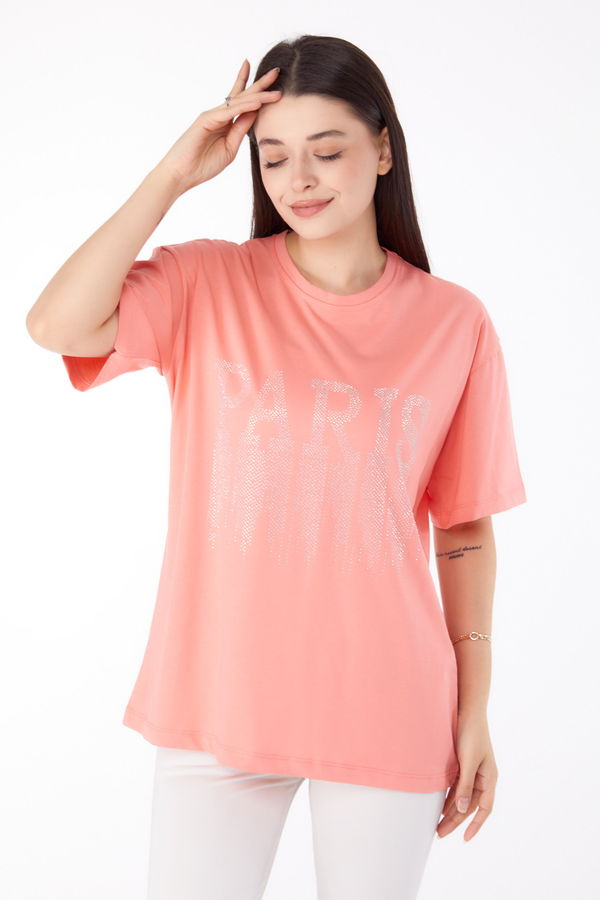 Taşlı T-shirt Kırmızı - 25698