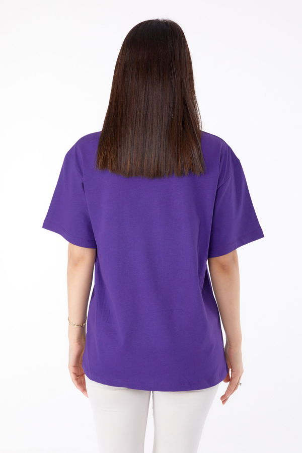 Taşlı T-shirt Mor - 25698