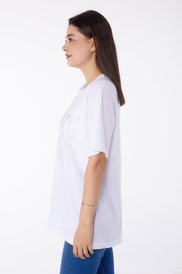 Taşlı T-shirt Beyaz - 25698
