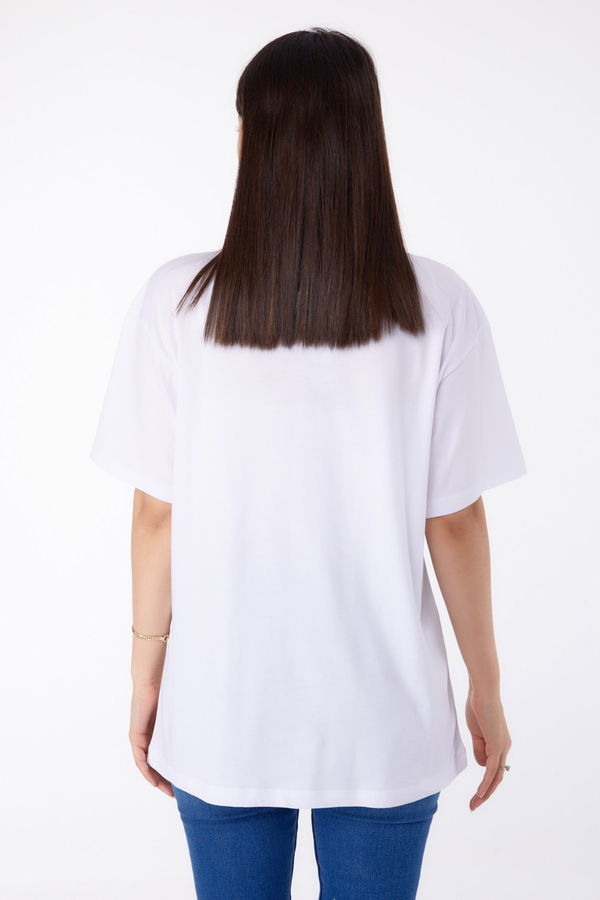 Taşlı T-shirt Beyaz - 25698