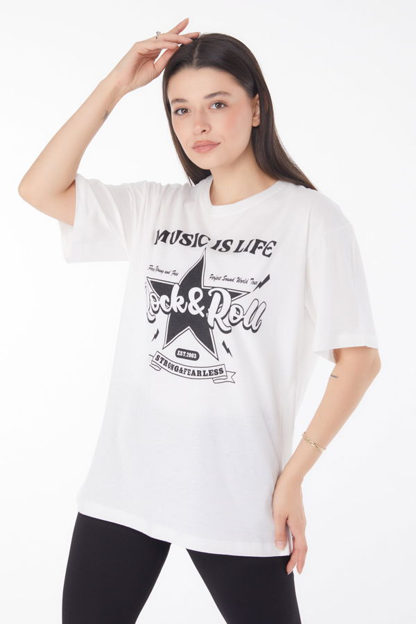 Baskılı T-shirt Beyaz - 25700