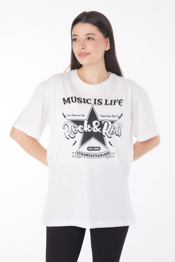 Baskılı T-shirt Beyaz - 25700