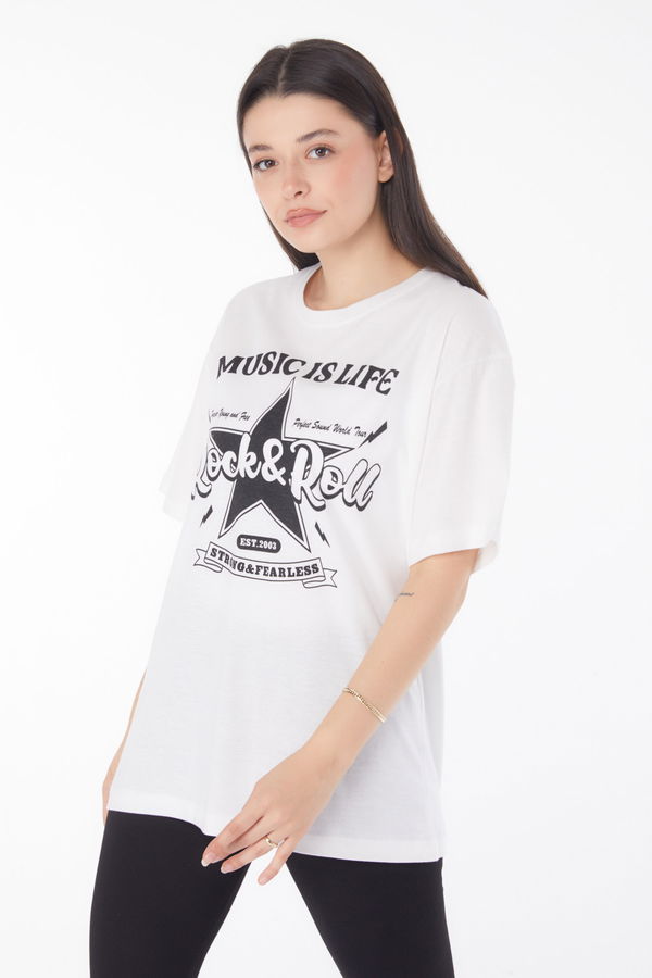 Baskılı T-shirt Beyaz - 25700