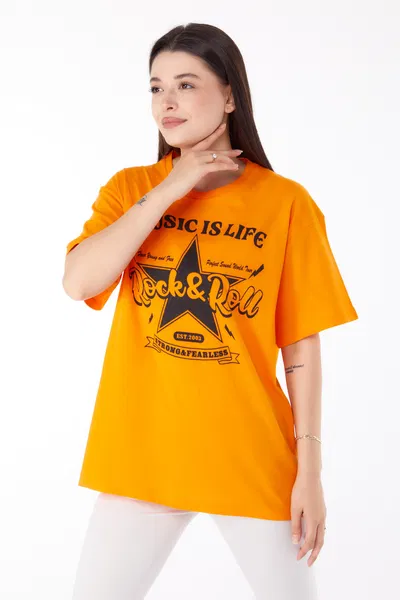 Baskılı T-shirt Turuncu - 25700