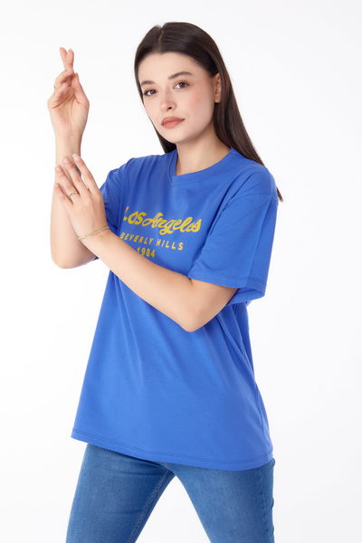 Baskılı T-shirt Mavi - 25701