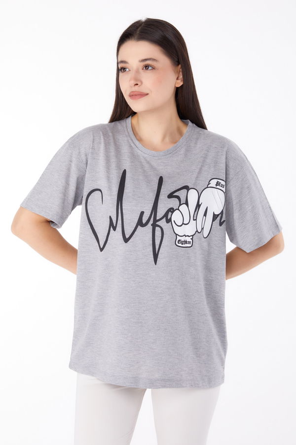 Baskılı T-shirt Gri - 25702 GRİ