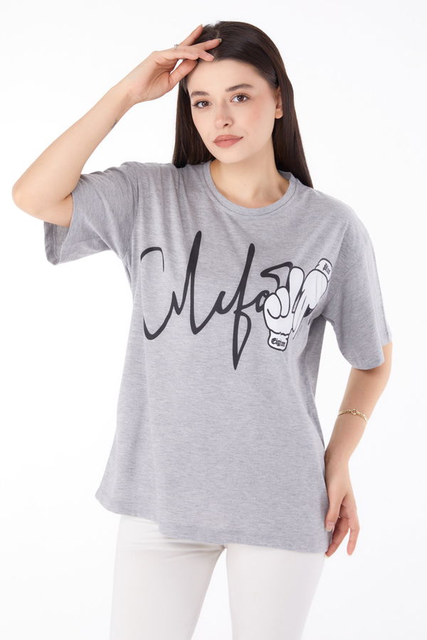Baskılı T-shirt Gri - 25702 GRİ