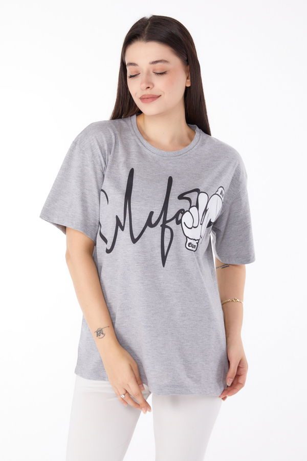 Baskılı T-shirt Gri - 25702 GRİ