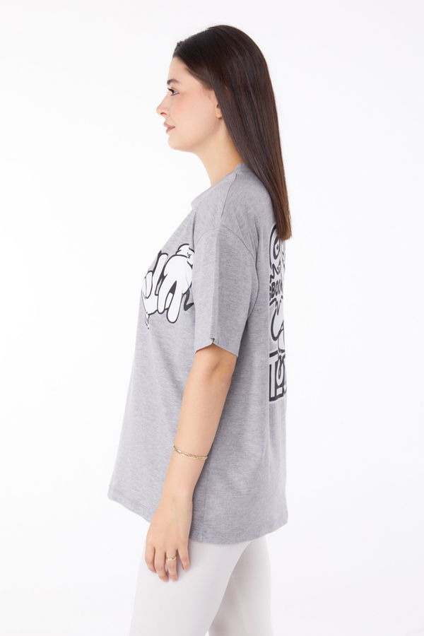 Baskılı T-shirt Gri - 25702 GRİ