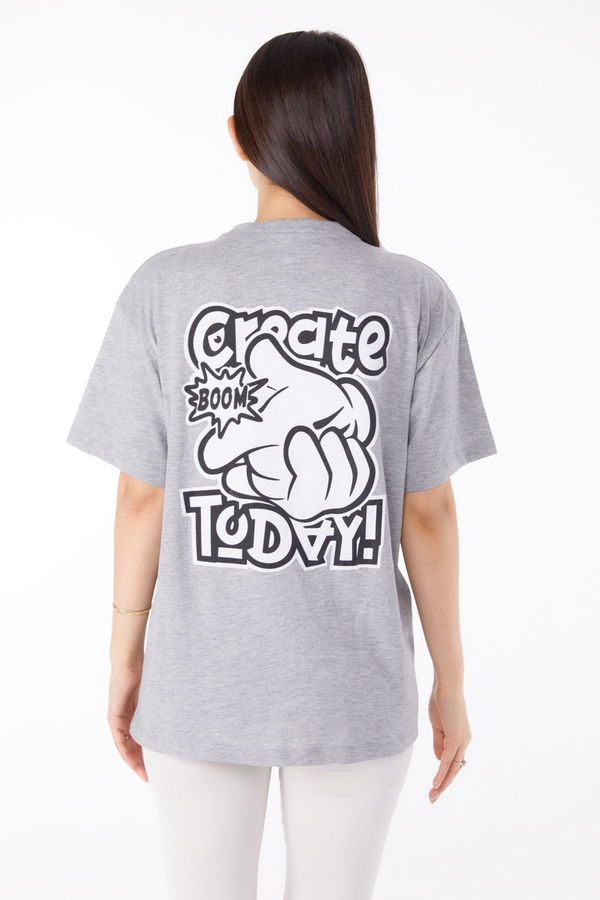 Baskılı T-shirt Gri - 25702 GRİ