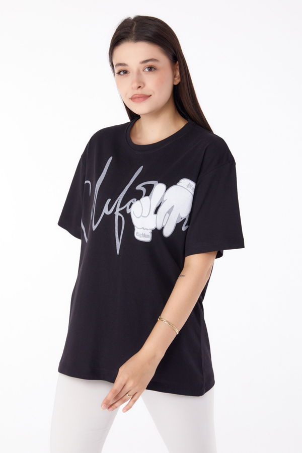 Baskılı T-shirt Siyah - 25702 SİYAH