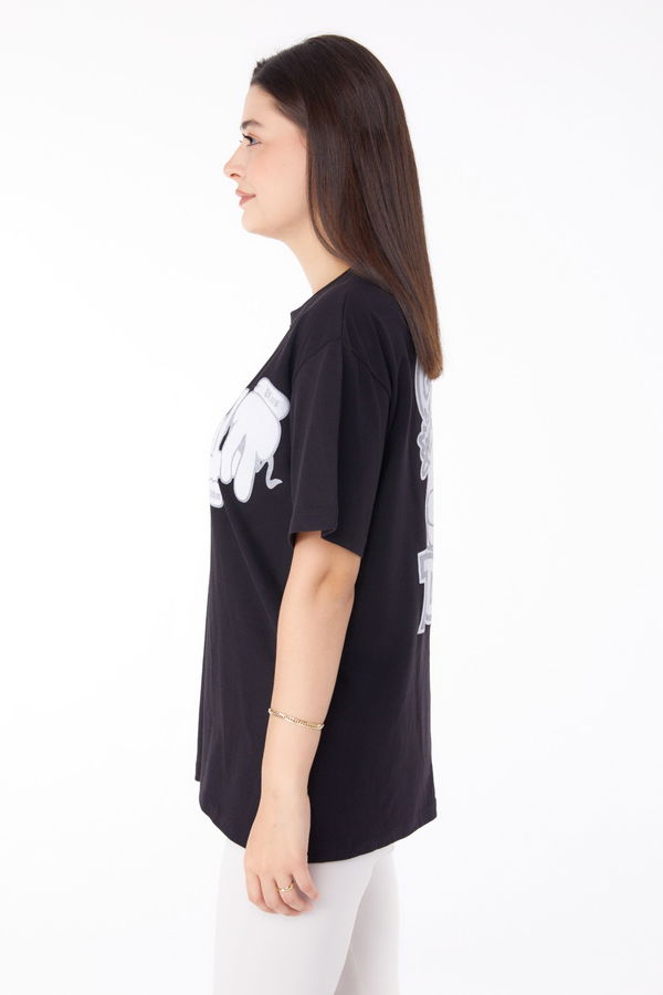 Baskılı T-shirt Siyah - 25702 SİYAH