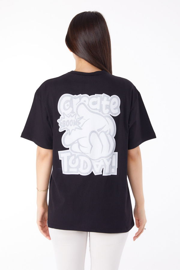 Baskılı T-shirt Siyah - 25702 SİYAH