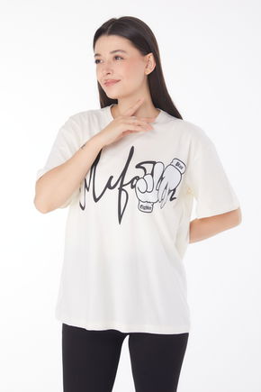 Baskılı T-shirt Ekru - 25702