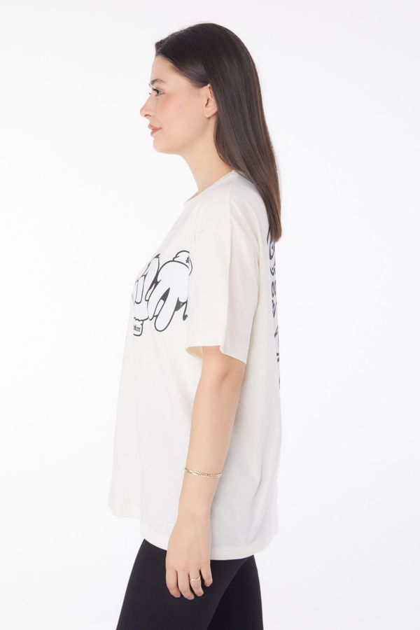 Baskılı T-shirt Ekru - 25702 EKRU