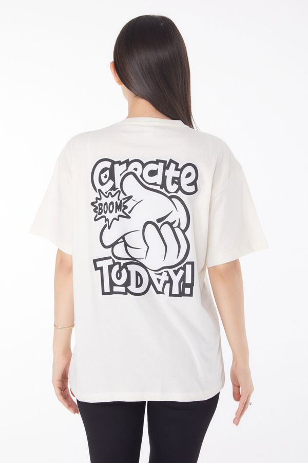 Baskılı T-shirt Ekru - 25702 EKRU