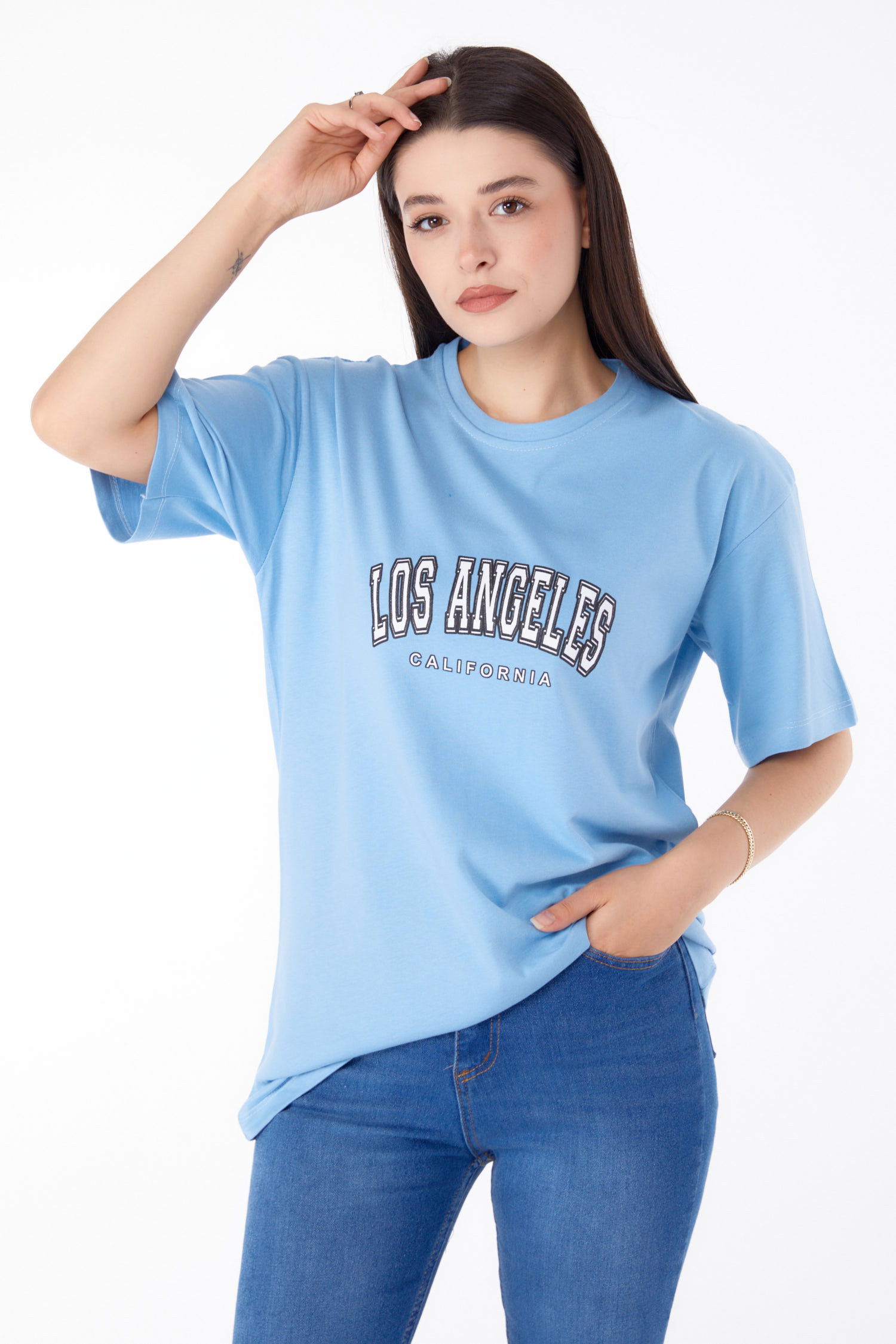 Baskılı T-shirt Mavi - 25704