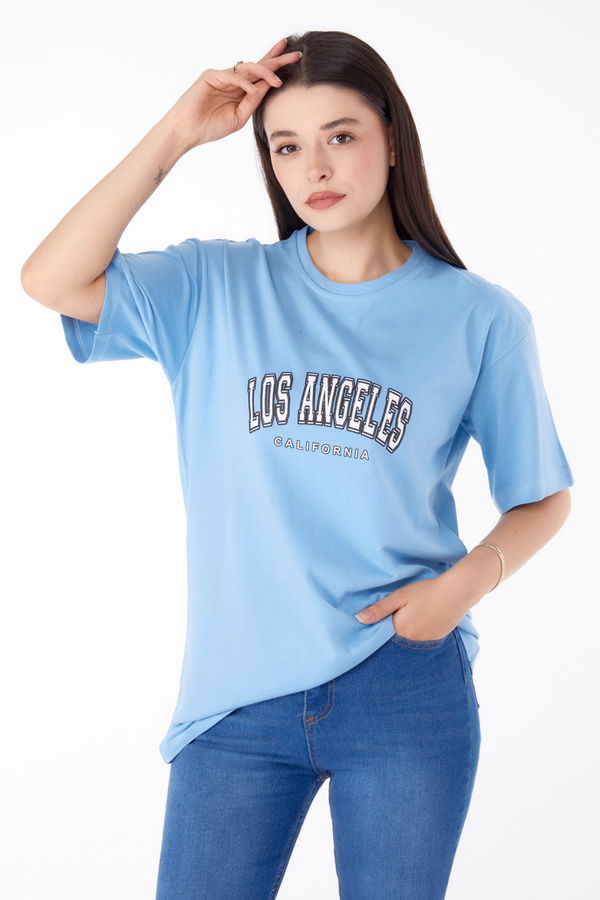Baskılı T-shirt Mavi - 25704