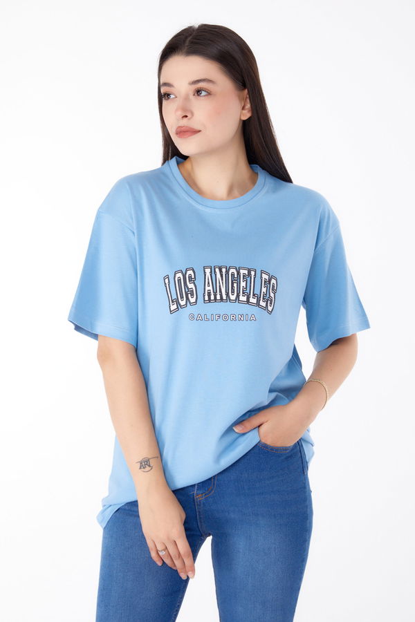 Baskılı T-shirt Mavi - 25704