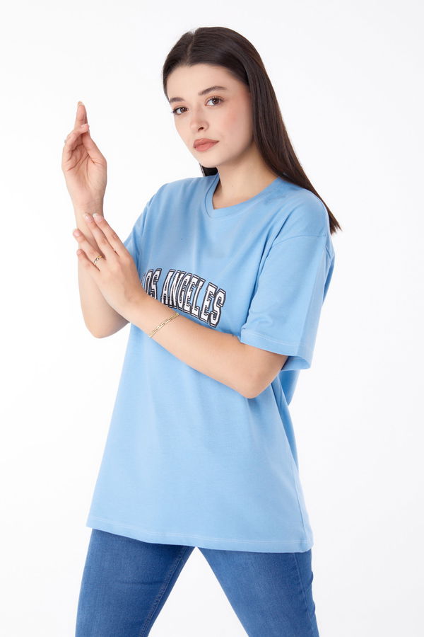 Baskılı T-shirt Mavi - 25704