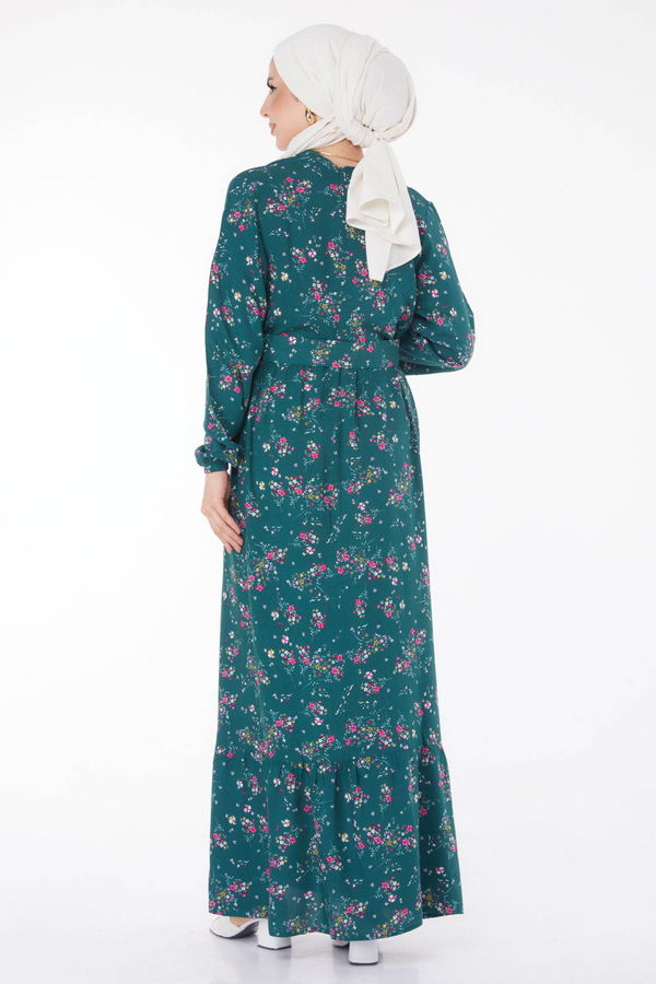 Çicek Desenli Elbise Yeşil - 25706