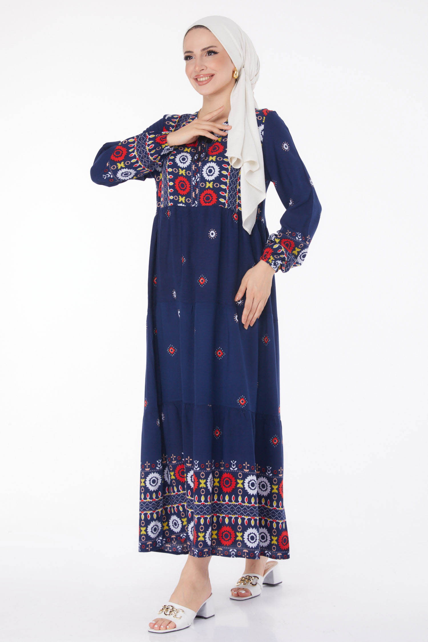 Desenli Elbise Lacivert - 25708 LACİVERT