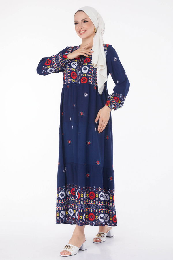 Desenli Elbise Lacivert - 25708 LACİVERT