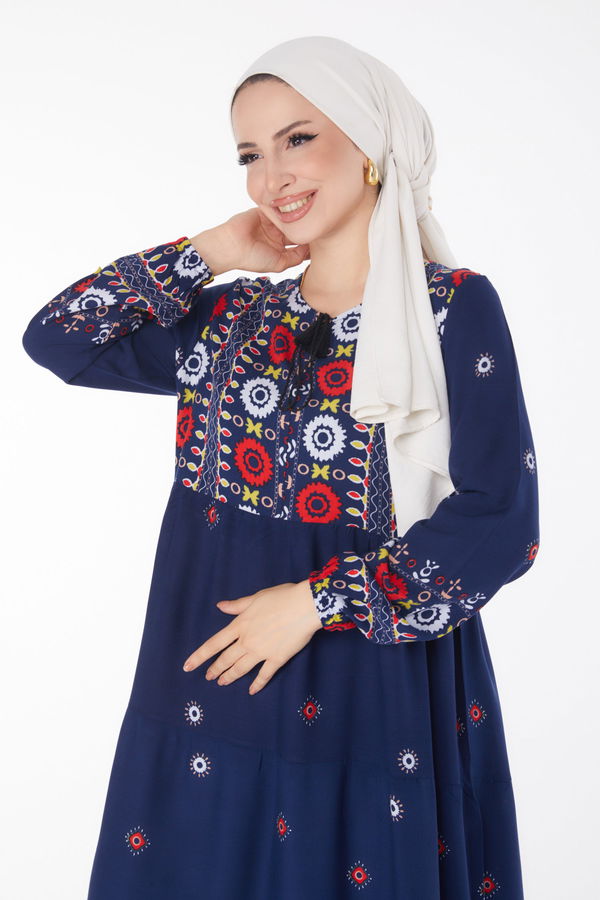 Desenli Elbise Lacivert - 25708 LACİVERT