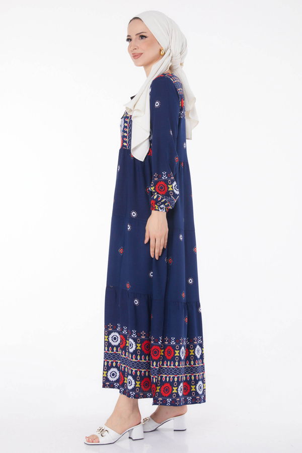 Desenli Elbise Lacivert - 25708 LACİVERT