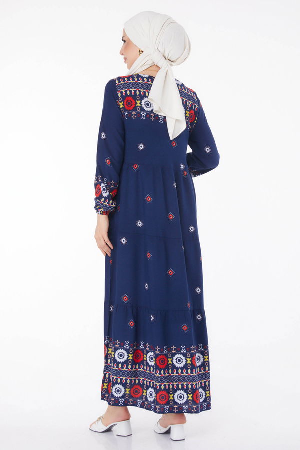 Desenli Elbise Lacivert - 25708 LACİVERT