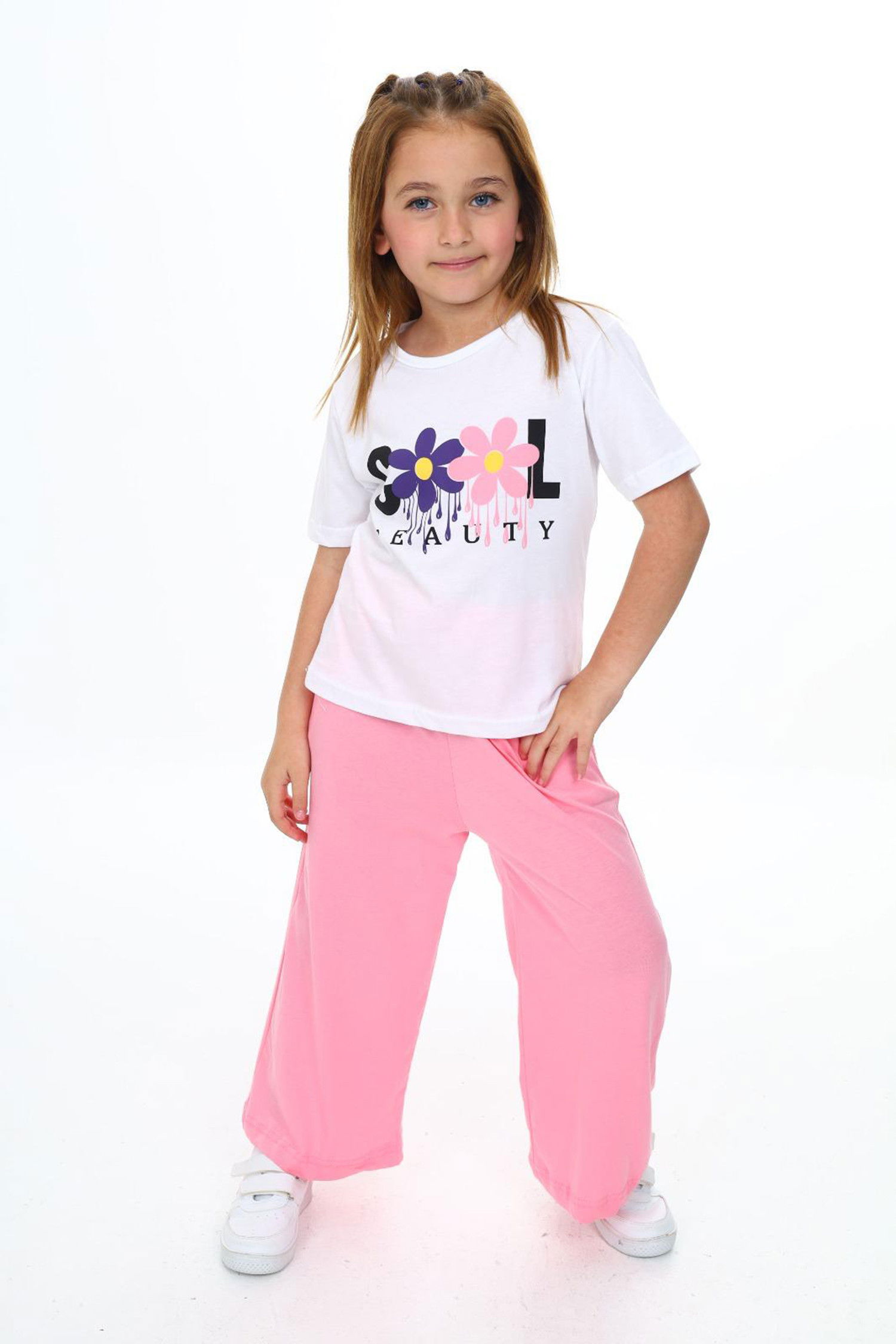 Kız Çocuk Pembe Baskılı İkili Takım - 25770 PEMBE