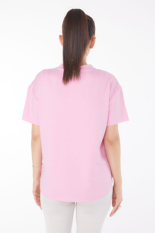 V yaka Kısa Kollu T-Şhirt Pembe - 25845