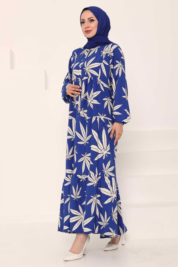 Desenli Düğmeli Elbise - 27038