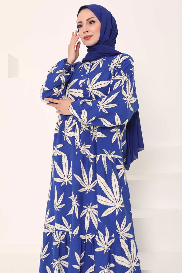 Desenli Düğmeli Elbise - 27038