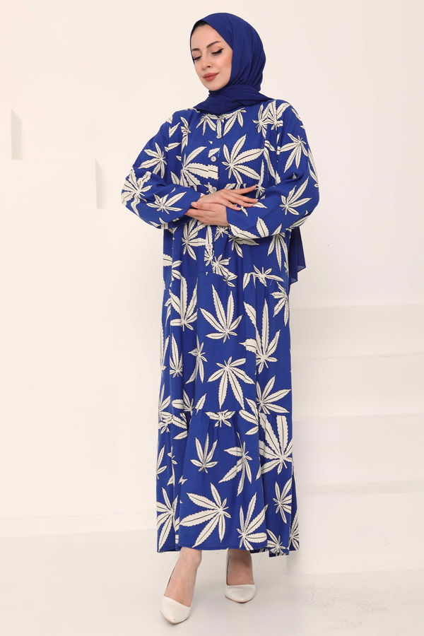 Desenli Düğmeli Elbise - 27038