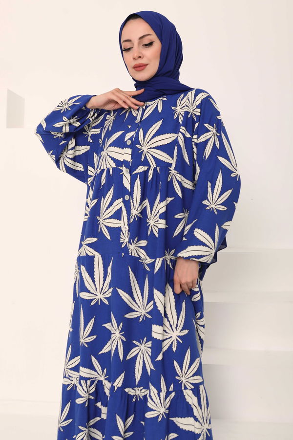Desenli Düğmeli Elbise - 27038
