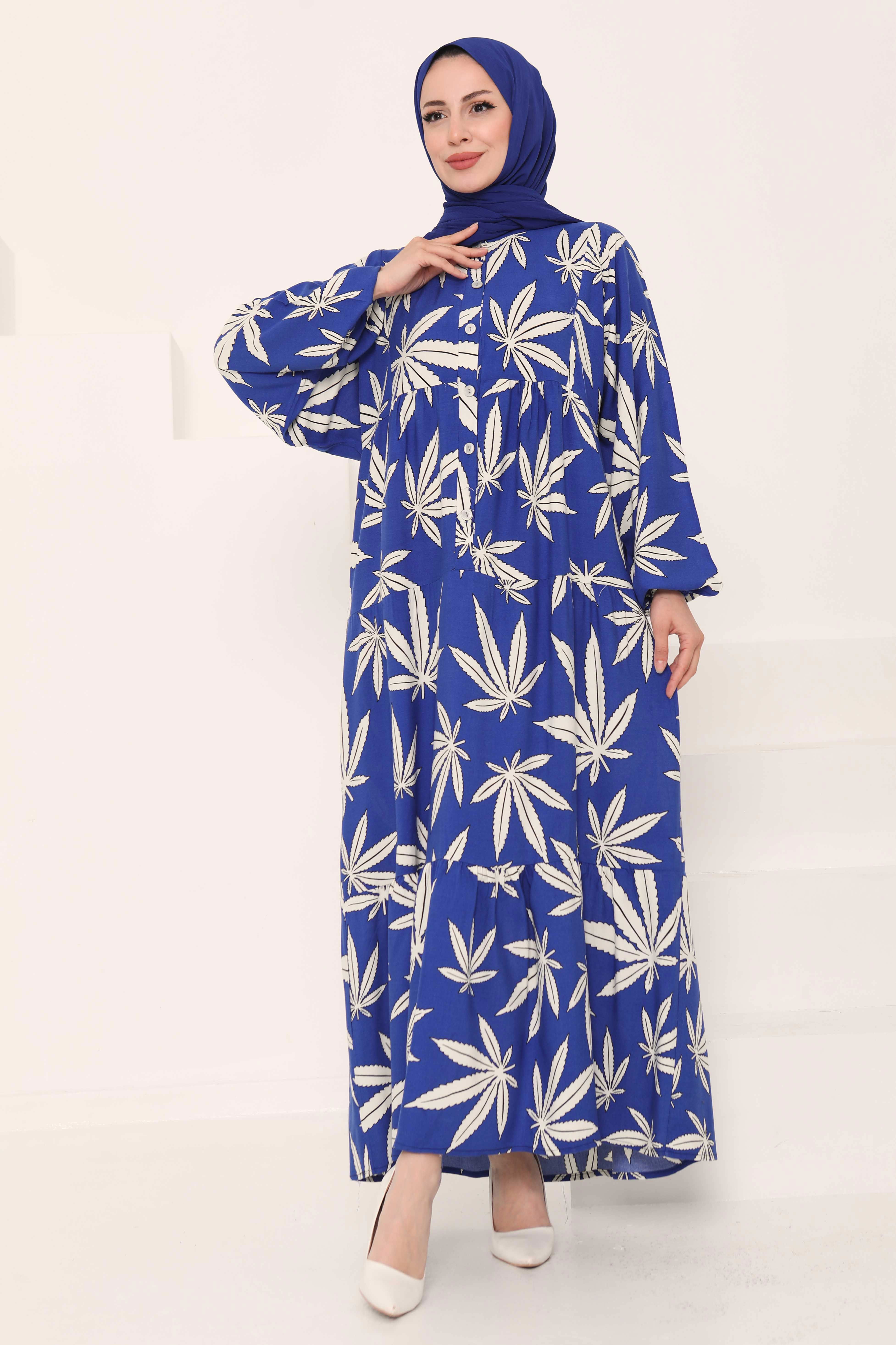 Desenli Düğmeli Elbise - 27038