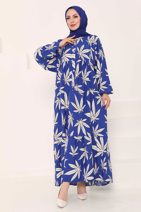 Desenli Düğmeli Elbise - 27038