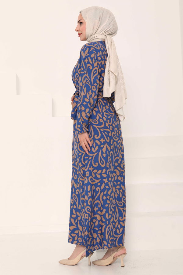 Kuşaklı Desenli Elbise - 27042