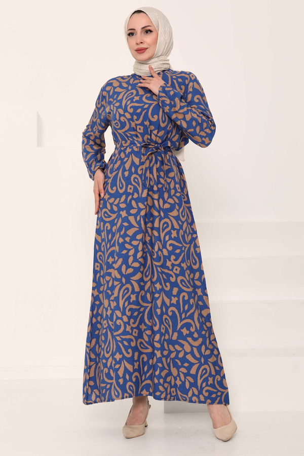 Kuşaklı Desenli Elbise - 27042